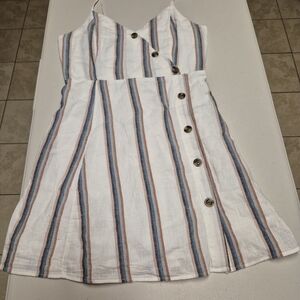 American Eagle Outfitters White Dress with Blue and Brown Stripes